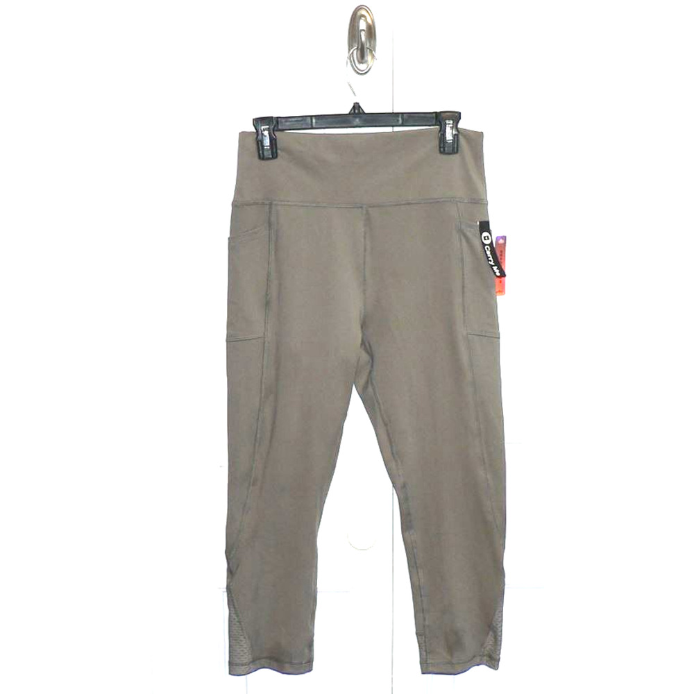 X by‎ Gottex Women's Capri Inter-Luxe Pocket Leggings Mesh Hem in Gray Large $79